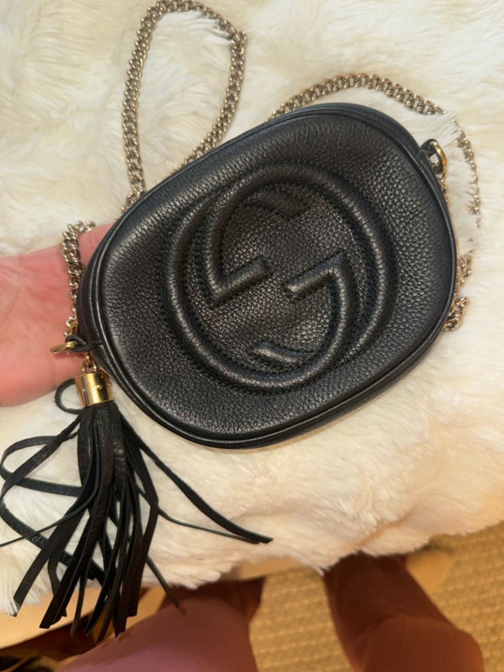 Gucci Black Pebbled Leather Crossbody with Tassel and Chain - Picture 4 of 6